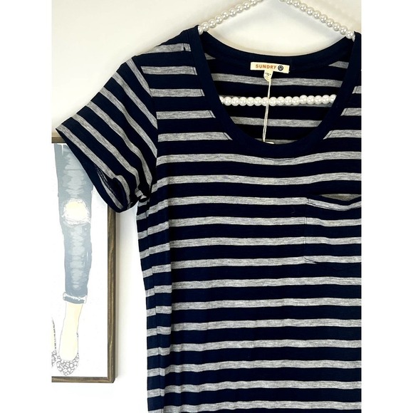 Sundry Navy and Gray Striped Short Sleeve Tshirt Dress SZ 1 NWT - Picture 3 of 10